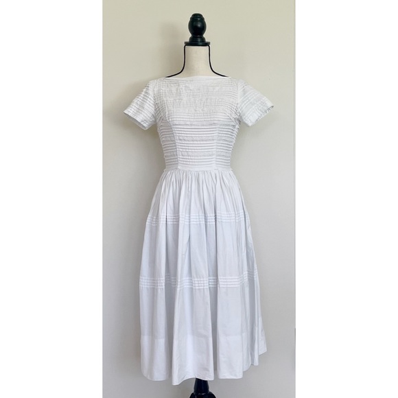 Vintage 50s White Cotton Fit and Flare Dress - Picture 7 of 10